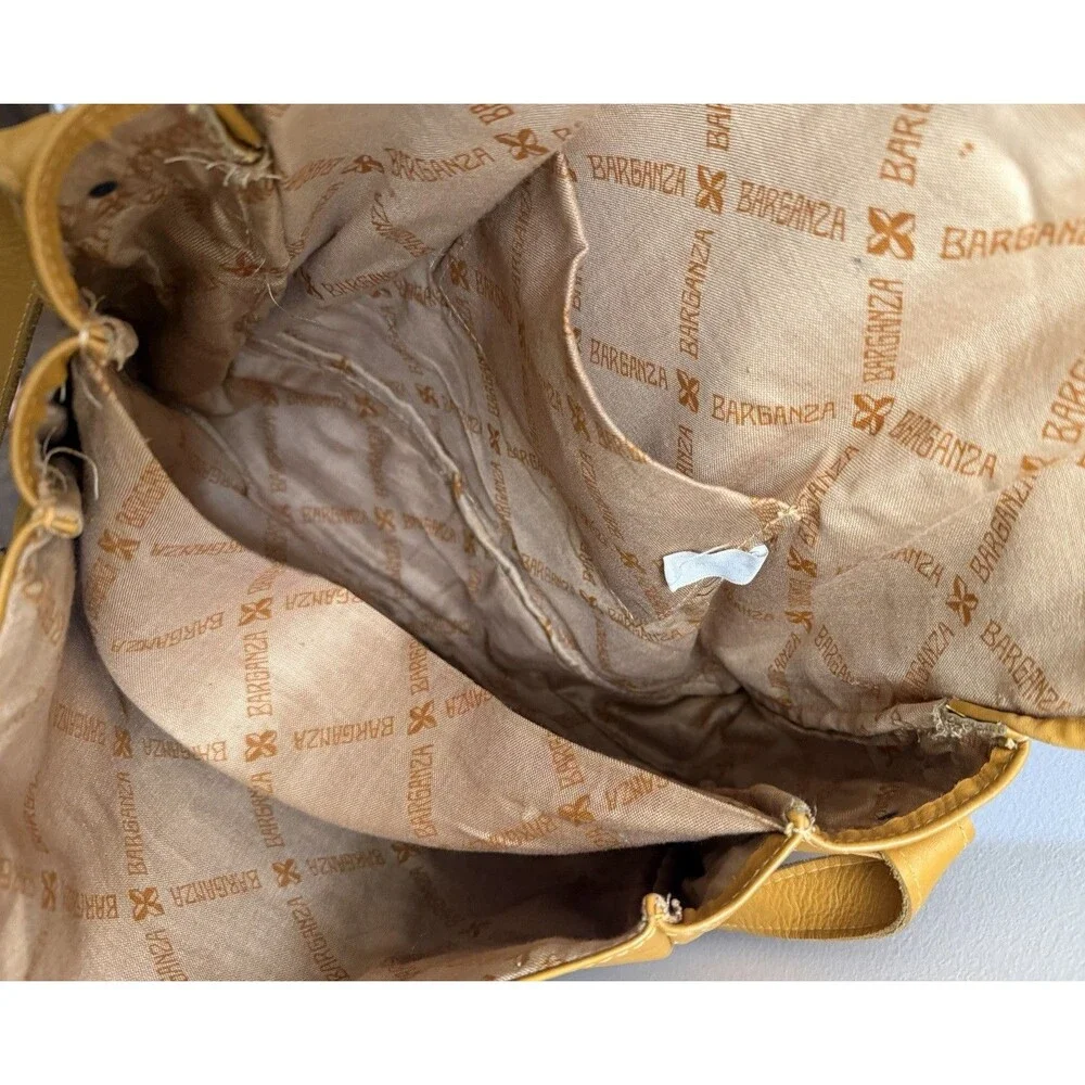 Barganza Genuine Leather Mustard Yellow Embossed Paisley Messenger Bag